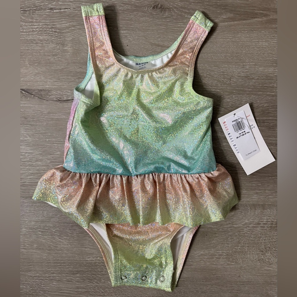 Old Navy Glittery Pastel Kids Swim One Piece